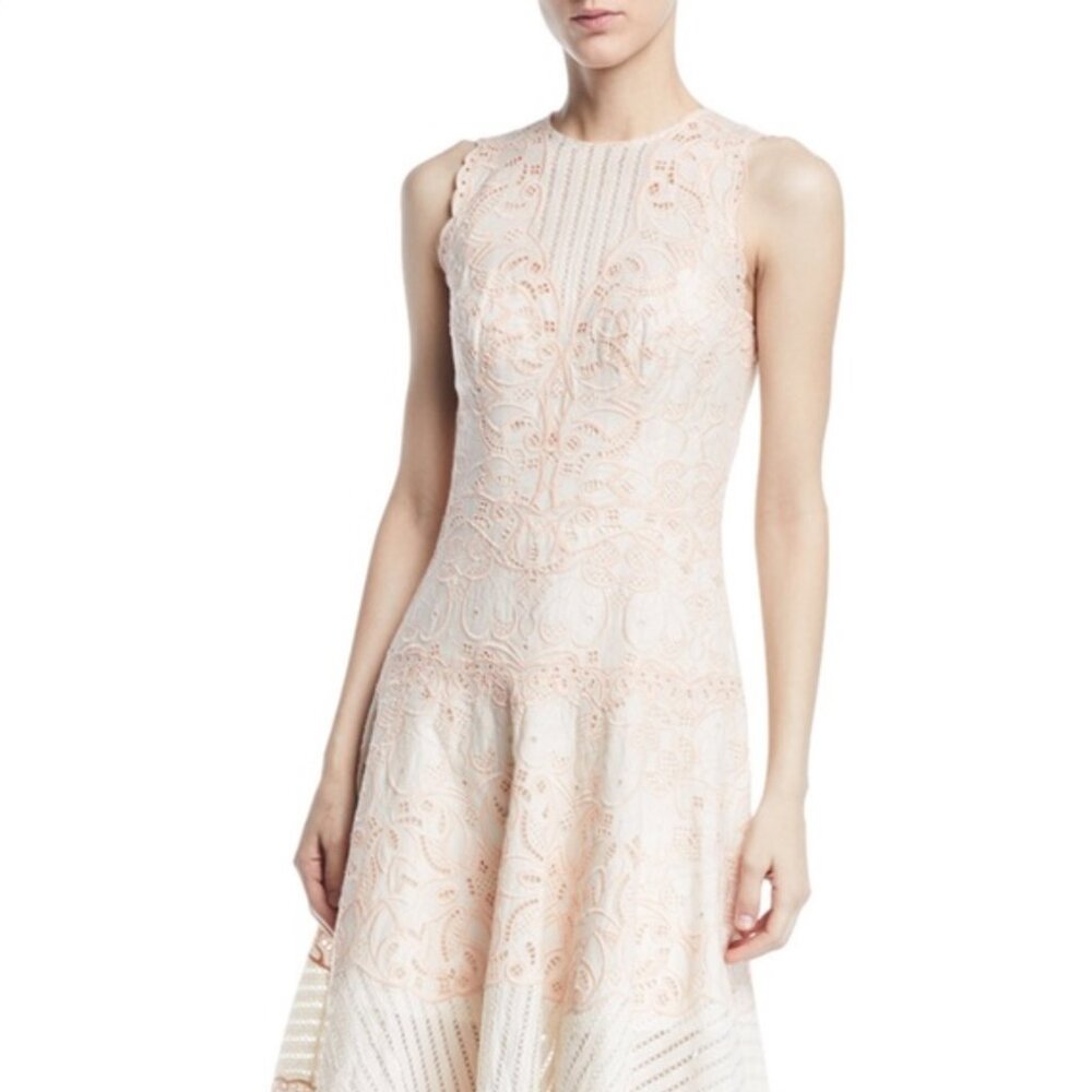 Jonathan Simkhai Pink Lace Cotton A-Line Dress Size 4 Small Pink White